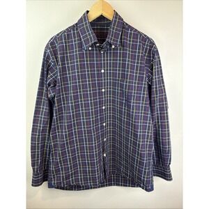 Christian Berg Sailing Long Sleeve Button Down Shirt Blue Plaid Nautical Large